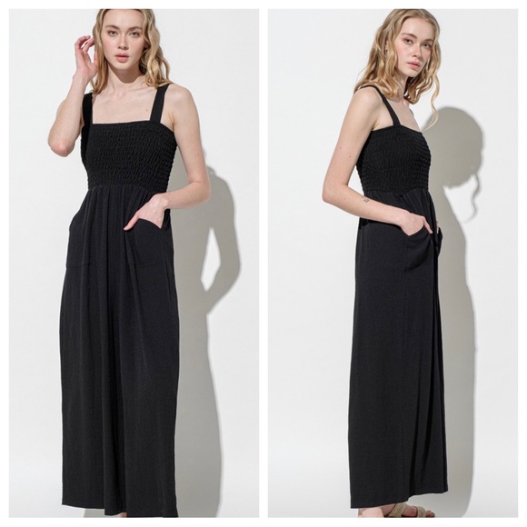 06 Fabulous Smocked Straight Neck Wide Leg Jumpsuit - Picture 3 of 3